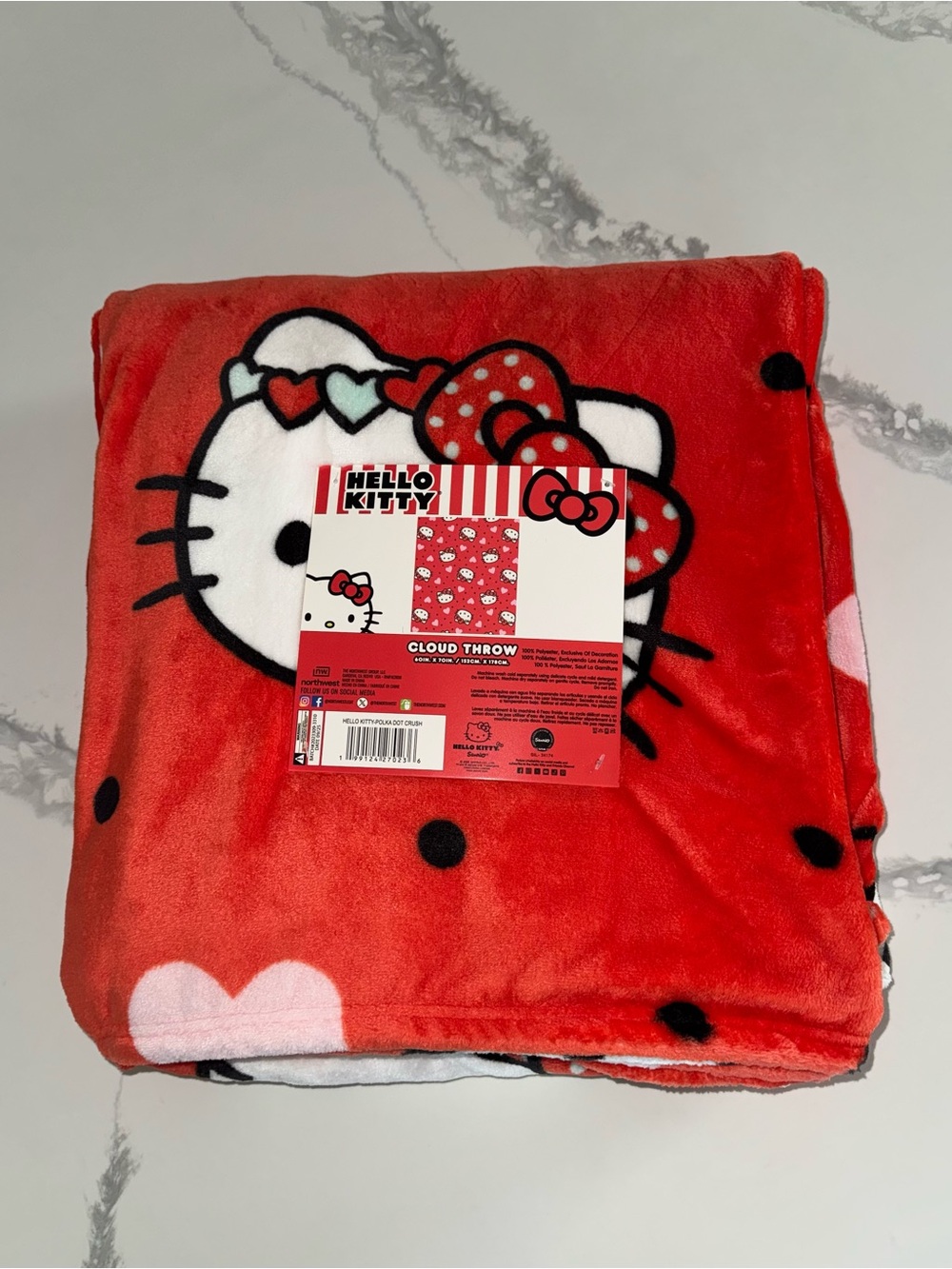 Hello Kitty Hearts & Polka Dots Red Plush Blanket